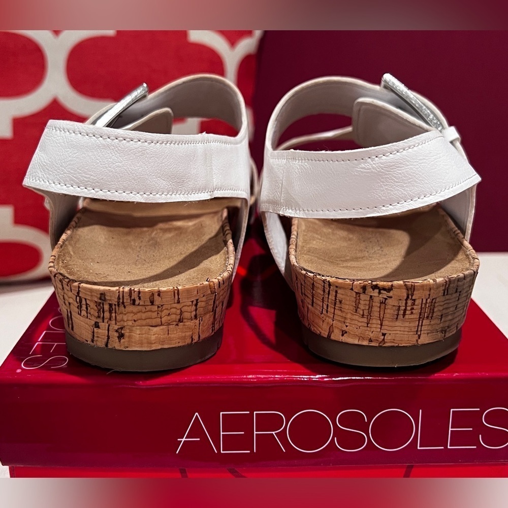 AEROSOLES White Comfy Sandals with Silver Buckle - Picture 4 of 9